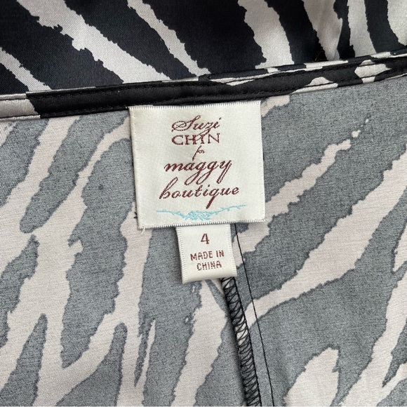 Suzi Chen For Maggy Boutique Floral Zebra Beaded Belted Dress Black Women’s 4 - Picture 9 of 10